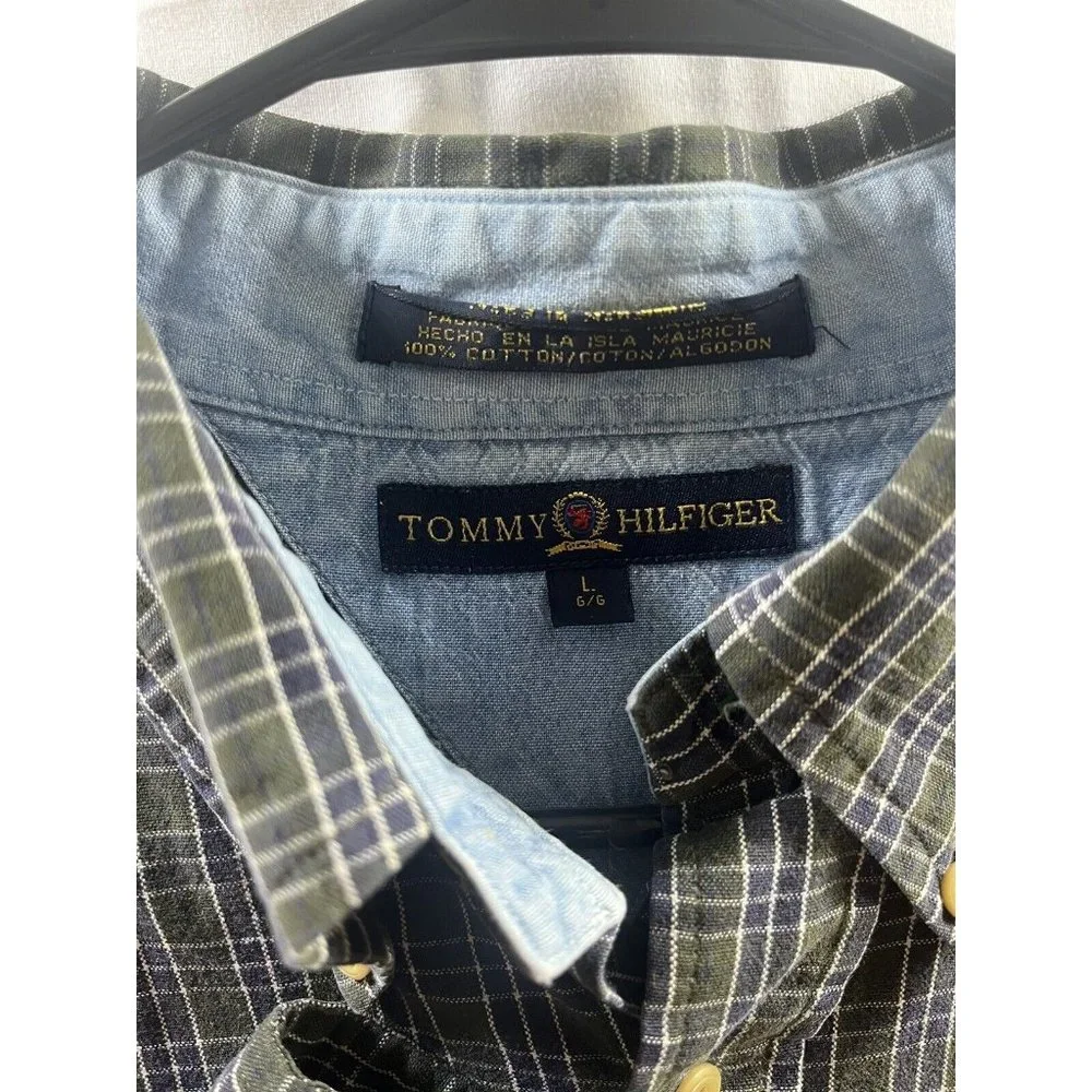 Vintage Tommy Hilfiger Multicolor  Striped Shirt Crest Logo‎ Mens Large - Picture 4 of 4